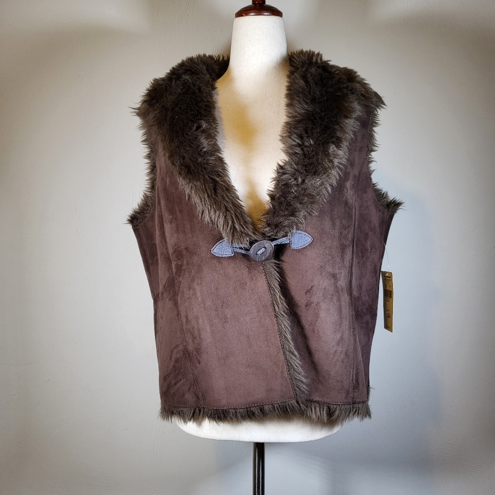 Valerie Stevens Brown Faux Fur  Vest - defective Size L